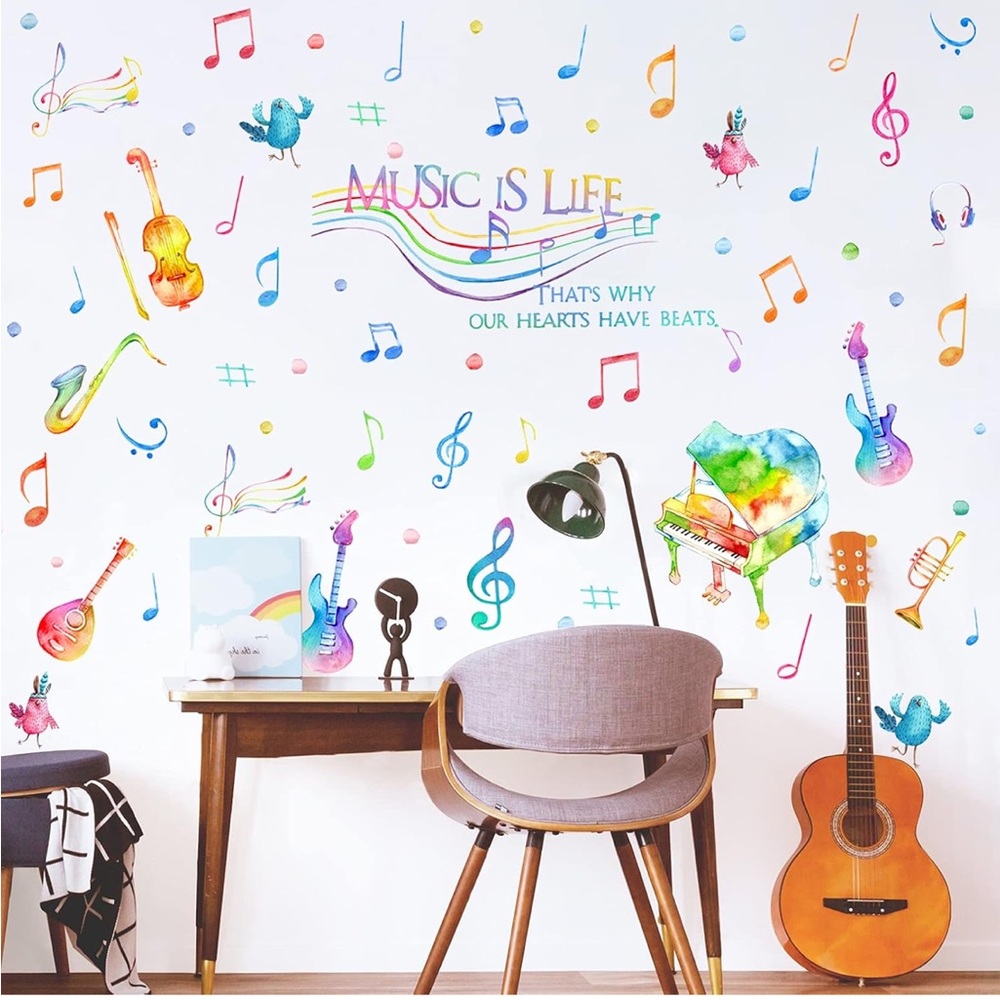 Yovkky Watercolor Music is Life Wall Decal Sticker, Peel Stick Musical Pics 🎵🎶🎼